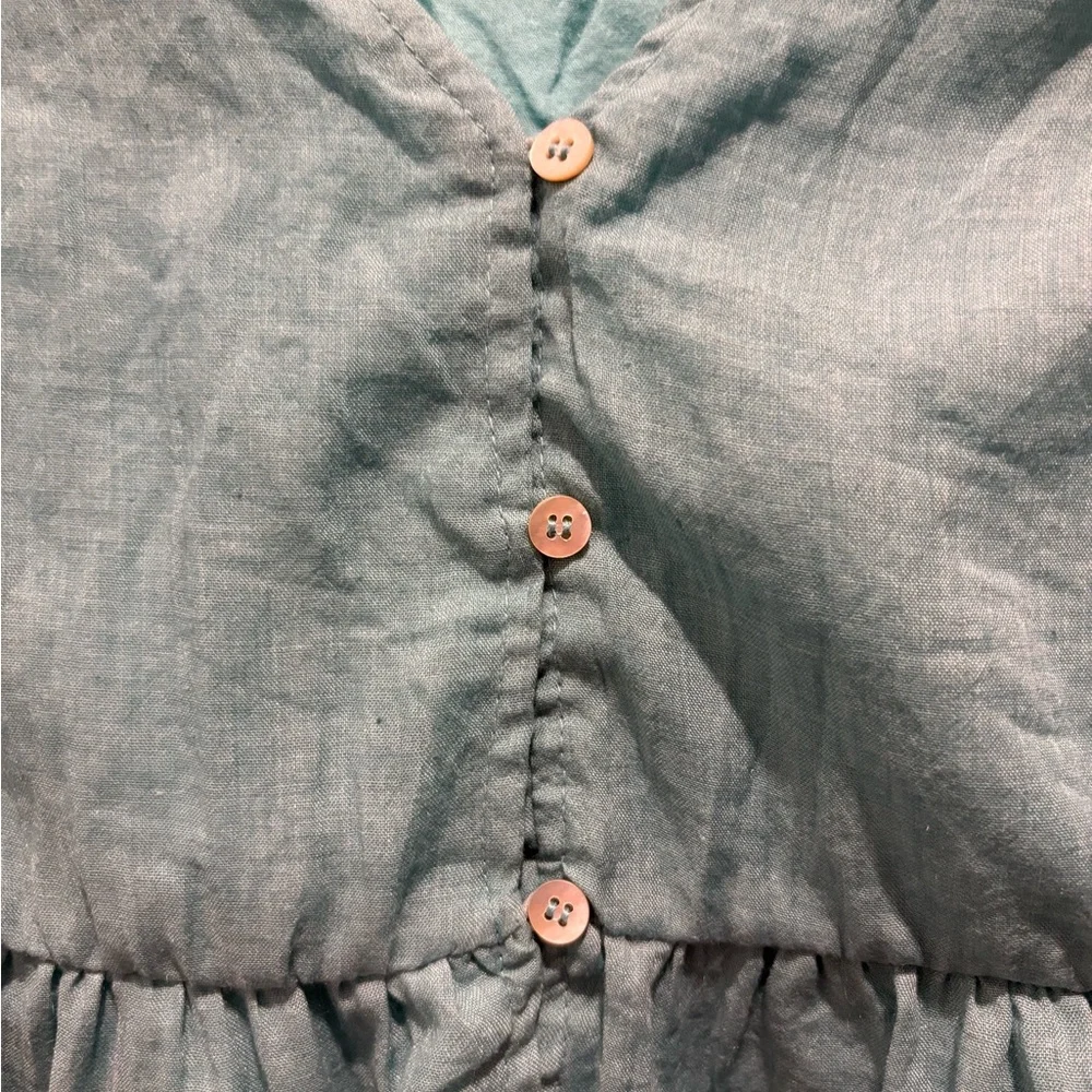 Chelsea & Violet Turquoise Ruffle Button-Front Blouse - Picture 3 of 5